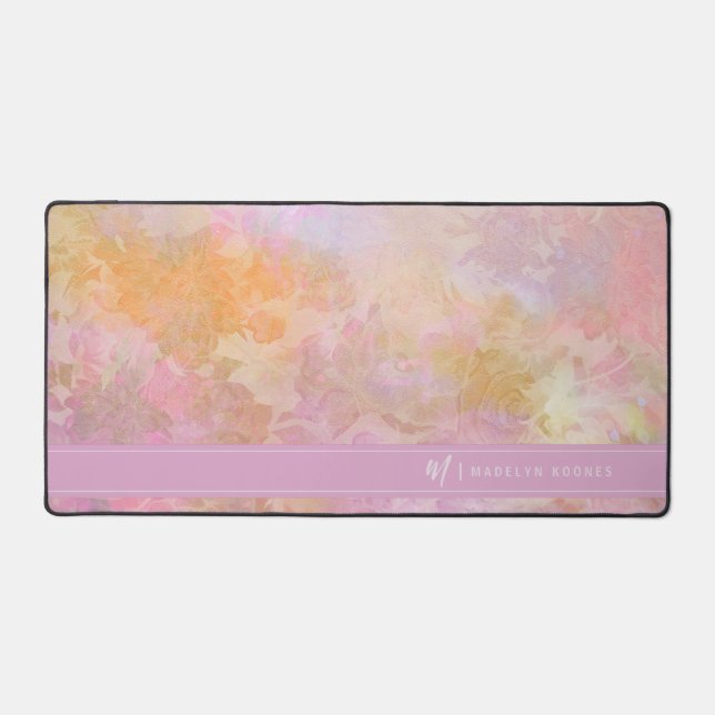 Pastel Florals Chic Script Monogram Desk Mat (Front)