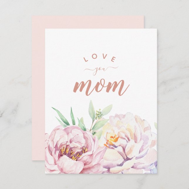 Pastel Florals Love You Mom Minimalist Flat Card (Front/Back)
