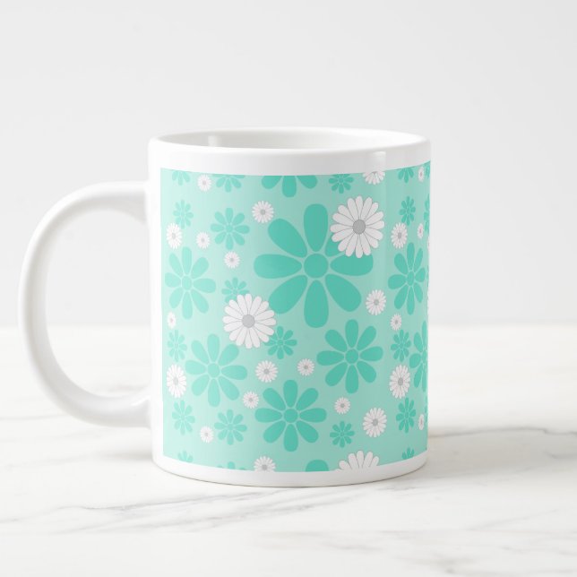 Pastel Florals Pattern MINT Large Coffee Mug (Left)