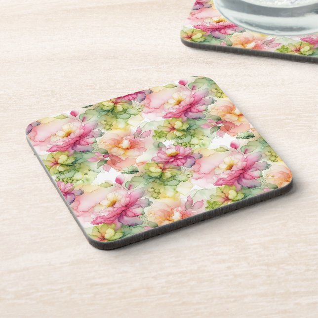Pastel Flower Alcohol Ink Illustration  Coaster (Left Side)