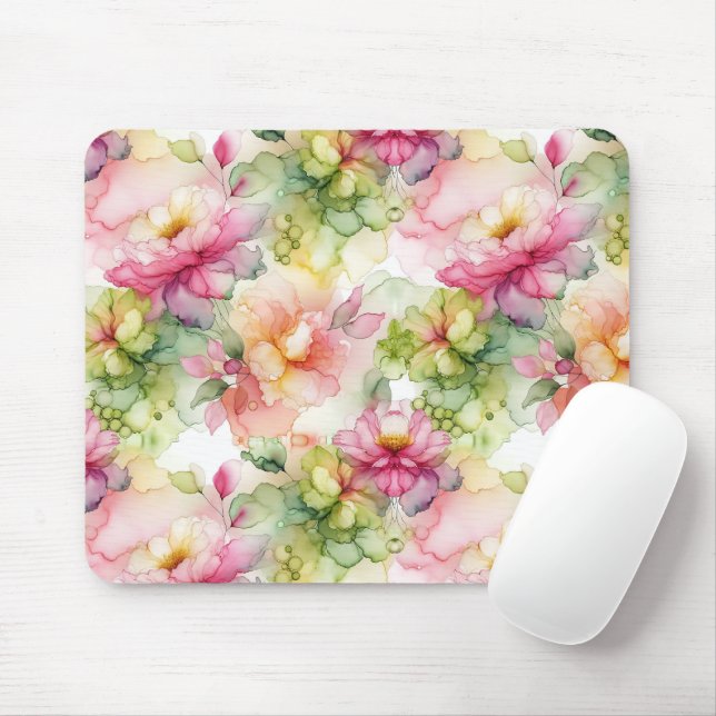 Pastel Flower Alcohol Ink Illustration  Mouse Pad (With Mouse)