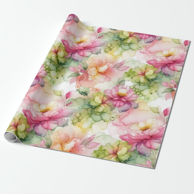 Pastel Flower Alcohol Ink Illustration Print Wrapping Paper (Unrolled)