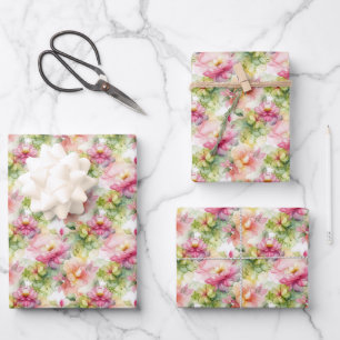 Pastel Flower Alcohol Ink Illustration Small Print Wrapping Paper Sheet