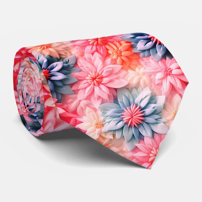 Pastel Flower Art Tie (Rolled)