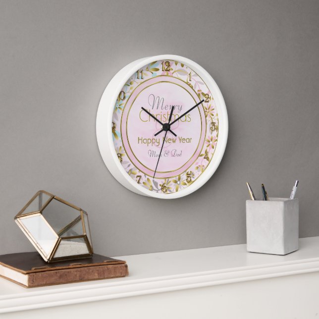 Pastel Flower Christmas Round Wall Clock (Office)
