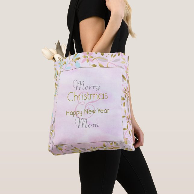 Pastel Flower Christmas Tote Bag (Close Up)