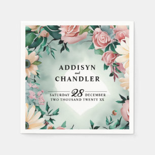 Pastel Flower Elegance: Sage Green Floral Wedding Napkin