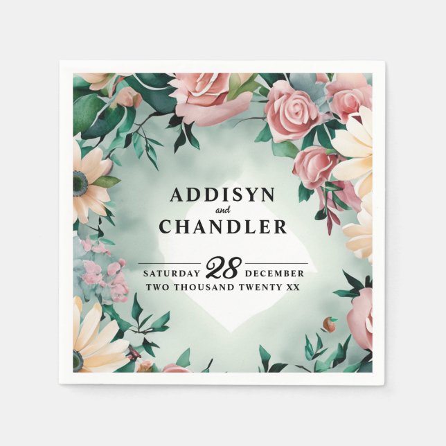 Pastel Flower Elegance: Sage Green Floral Wedding Napkin (Front)