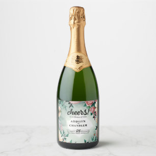 Pastel Flower Elegance: Sage Green Floral Wedding Sparkling Wine Label