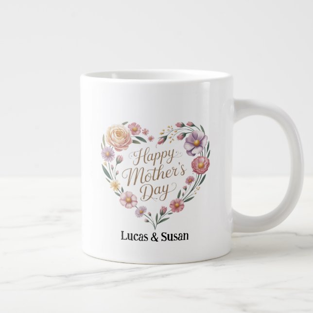 Pastel Flower Floral Happy Mother's Gift Day Jumbo Large Coffee Mug (Right)