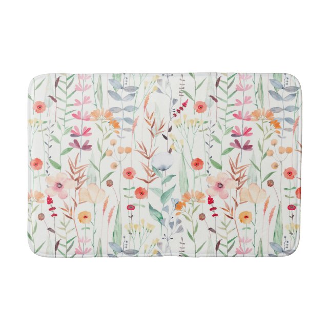 Pastel Flower Garden Pattern Bath Mat (Front)