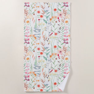 Pastel Flower Garden Pattern Beach Towel