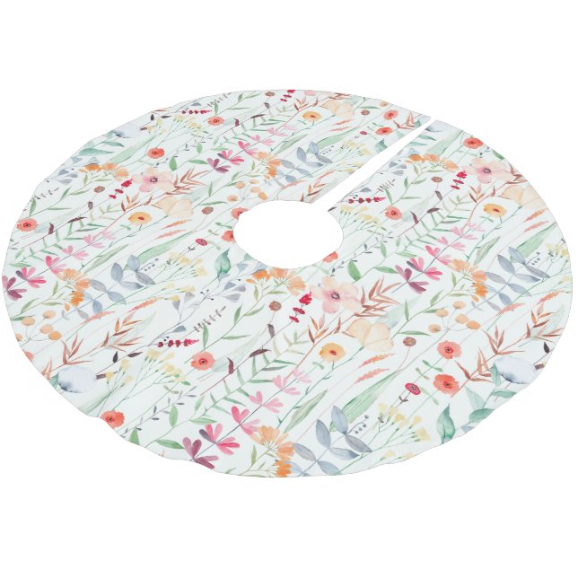 Pastel Flower Garden Pattern Brushed Polyester Tree Skirt (Angled)