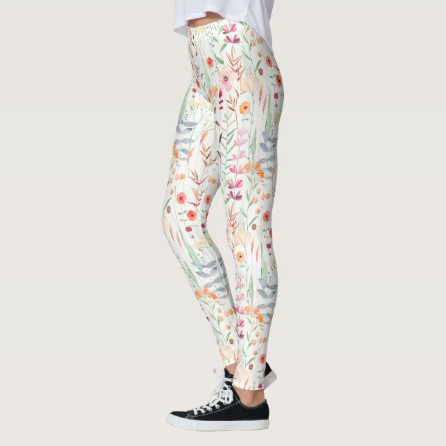Pastel Flower Garden Pattern Leggings (Left)