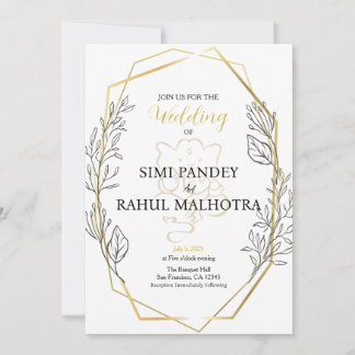 Pastel Flower Geometric Frame Indian Wedding Invitation