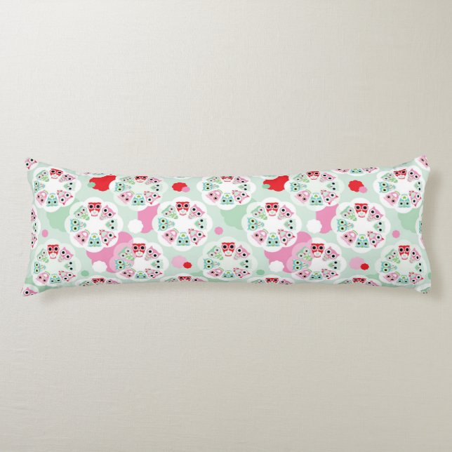 pastel flower owl background pattern body cushion (Front)