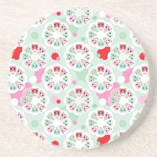 pastel flower owl background pattern coaster