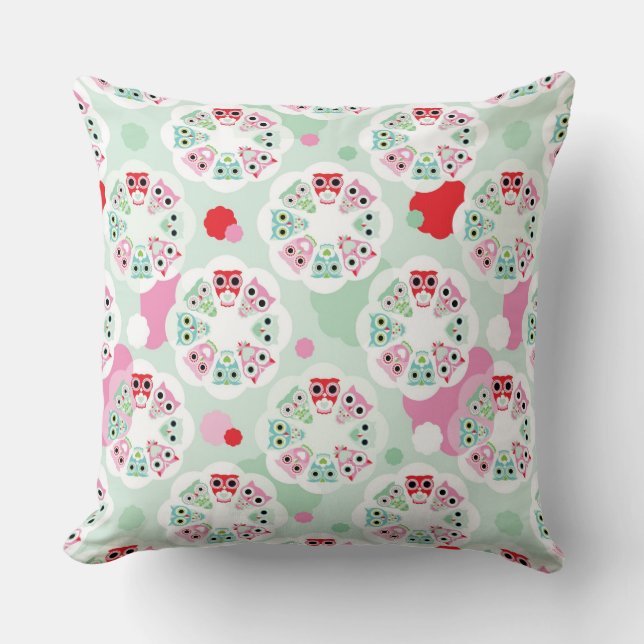 pastel flower owl background pattern cushion (Front)