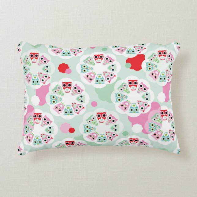 pastel flower owl background pattern decorative cushion (Front)