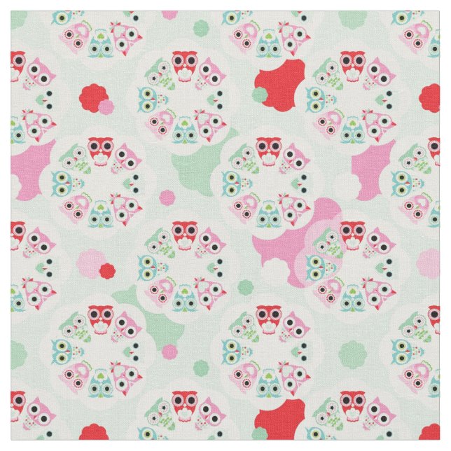 pastel flower owl background pattern fabric (Close Up)