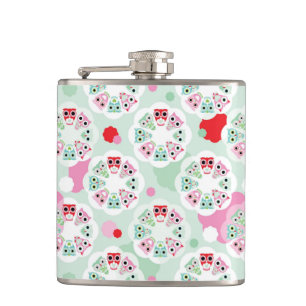 pastel flower owl background pattern hip flask