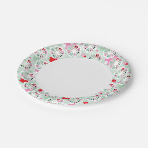 pastel flower owl background pattern paper plate
