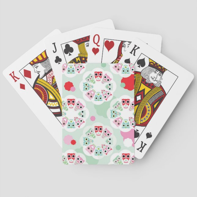 pastel flower owl background pattern playing cards (Back)