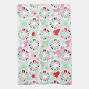 pastel flower owl background pattern tea towel