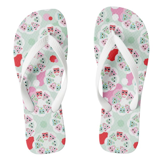pastel flower owl background pattern thongs (Footbed)