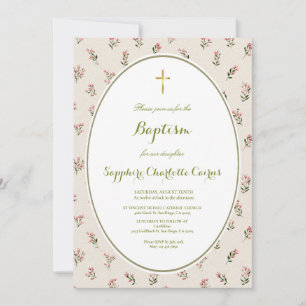 Pastel Flower Watercolor Girl Baptism Invitation