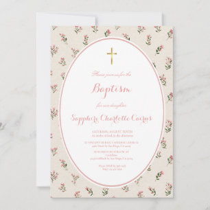 Pastel Flower Watercolor Girl Baptism Invitation