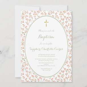 Pastel Flower Watercolor Girl Baptism Invitation