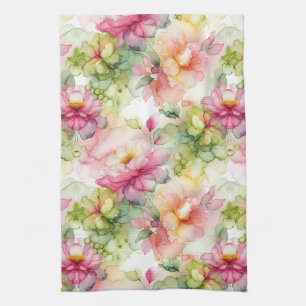 Pastel Flowers Alcohol Ink Illustration  Tea Towel