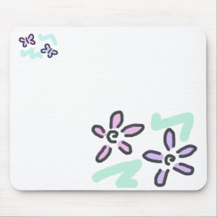 Pastel Flowers and Butterflies Mouse Pad