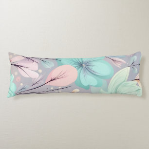 Pastel Flowers and Leaves on Purple Background Body Cushion
