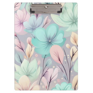Pastel Flowers and Leaves on Purple Background Clipboard