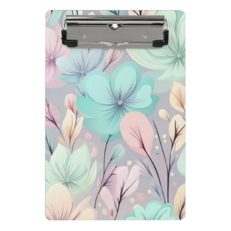 Pastel Flowers and Leaves on Purple Background Mini Clipboard