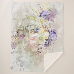 *~* Pastel Flowers AR26 Classic Modern Romantic Sherpa Blanket