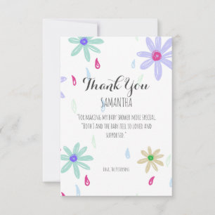 Pastel Flowers   Authentic Hand Drawn Baby Shower  Thank You Card
