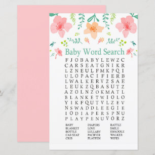Pastel flowers Baby Shower Word Search Game