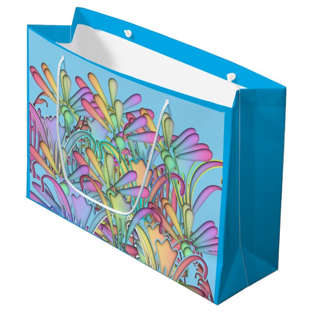Pastel Flowers Blue  Large Gift Bag (Front Angled)