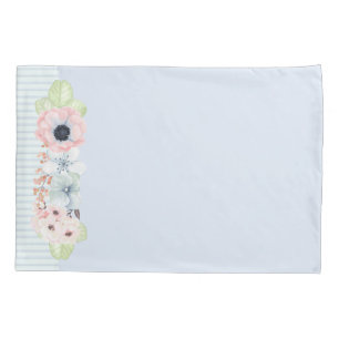 Pastel Flowers Blue Pillow Case