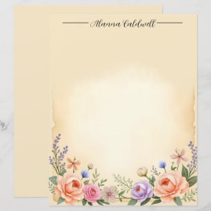 Pastel Flowers Border Stationery Paper