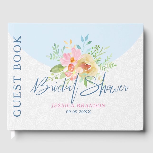 Pastel flowers bouquet & elegant typography guest book (Front)