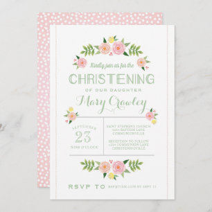 Pastel Flowers Christening Invitation