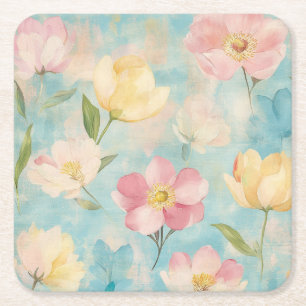Pastel flowers. Garden beauty. Square Paper Coaster