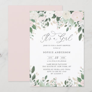 Pastel Flowers Glitter It's a Girl Baby Shower Invitation
