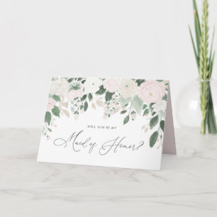 Pastel Flowers Glitter Maid of Honour Proposal Card