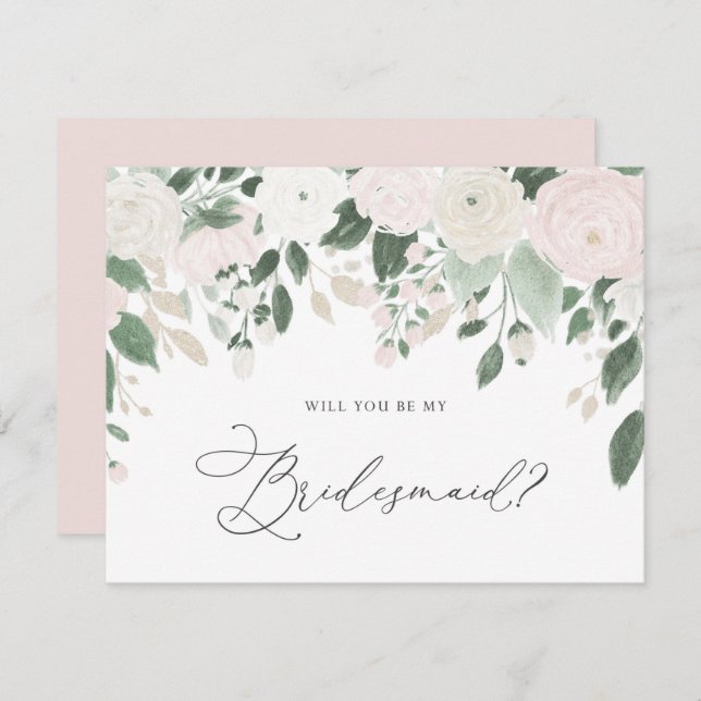 Pastel Flowers Glitter Will You Be My Bridesmaid Invitation (Front/Back)