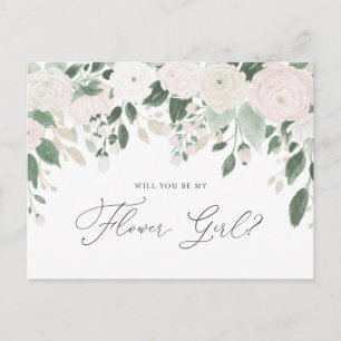 Pastel Flowers Glitter Will You Be My Flower Girl Invitation Postcard